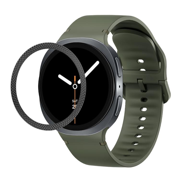 For Samsung Galaxy Watch8 44mm Rhombic Texture Bezel and Solid Color Stitched Silicone Watch Band(Army Green Black)