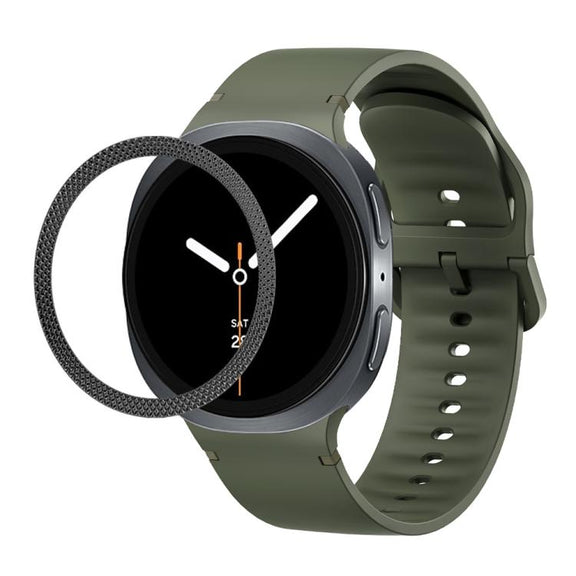 For Samsung Galaxy Watch8 44mm Rhombic Texture Bezel and Solid Color Stitched Silicone Watch Band(Army Green Black)