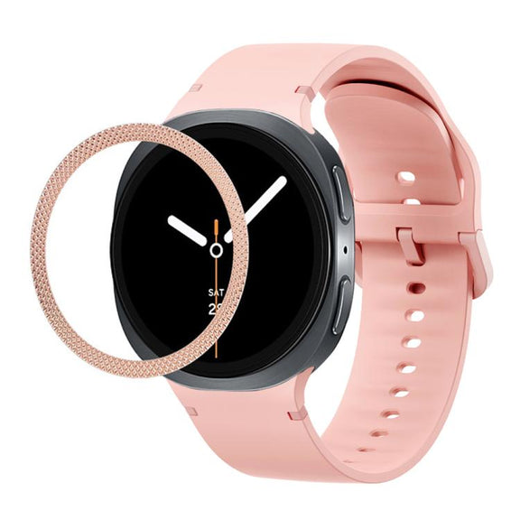 For Samsung Galaxy Watch8 44mm Rhombic Texture Bezel and Solid Color Stitched Silicone Watch Band(Pink Rose Gold)