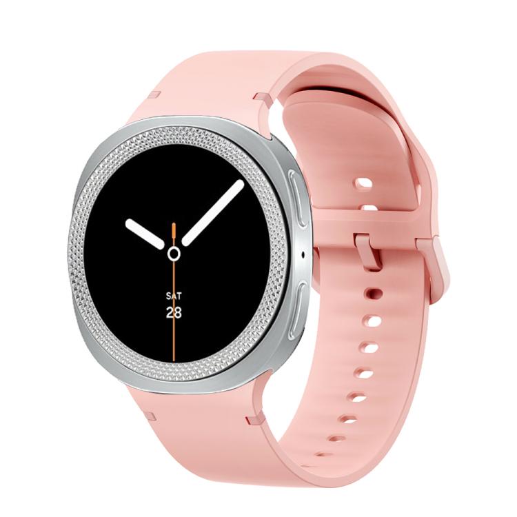 For Samsung Galaxy Watch8 40mm Rhombic Texture Bezel and Solid Color Stitched Silicone Watch Band(Pink Silver)