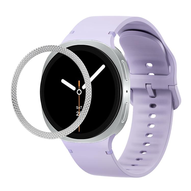 For Samsung Galaxy Watch8 40mm Rhombic Texture Bezel and Solid Color Stitched Silicone Watch Band(Official Purple Silver)