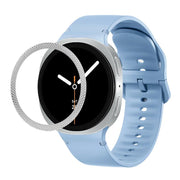 For Samsung Galaxy Watch8 40mm Rhombic Texture Bezel and Solid Color Stitched Silicone Watch Band(Light Blue Silver)