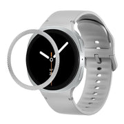 For Samsung Galaxy Watch8 40mm Rhombic Texture Bezel and Solid Color Stitched Silicone Watch Band(Gray Silver)