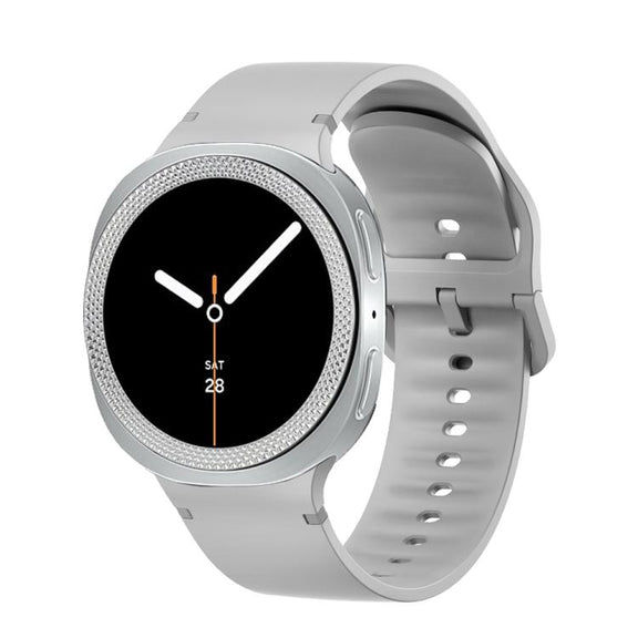 For Samsung Galaxy Watch8 40mm Rhombic Texture Bezel and Solid Color Stitched Silicone Watch Band(Gray Silver)
