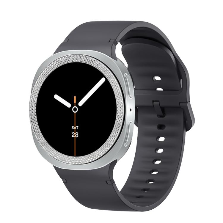 For Samsung Galaxy Watch8 40mm Rhombic Texture Bezel and Solid Color Stitched Silicone Watch Band(Dark Gray Silver)
