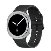 For Samsung Galaxy Watch8 40mm Rhombic Texture Bezel and Solid Color Stitched Silicone Watch Band(Black Silver)