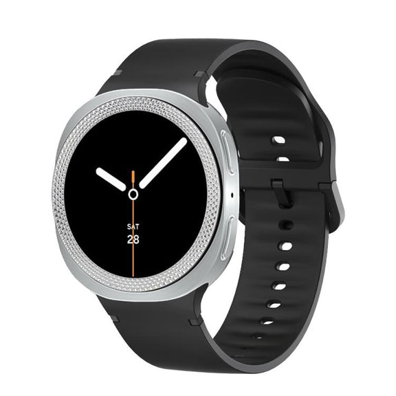 For Samsung Galaxy Watch8 40mm Rhombic Texture Bezel and Solid Color Stitched Silicone Watch Band(Black Silver)