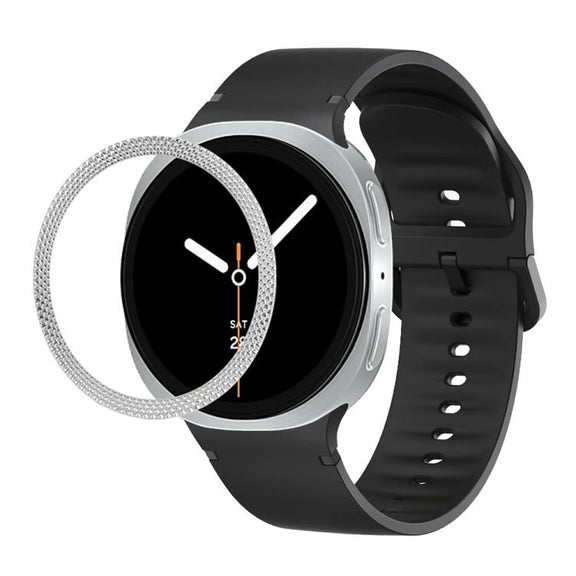 For Samsung Galaxy Watch8 40mm Rhombic Texture Bezel and Solid Color Stitched Silicone Watch Band(Black Silver)