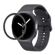 For Samsung Galaxy Watch8 40mm Rhombic Texture Bezel and Solid Color Stitched Silicone Watch Band(Dark Gray Black)