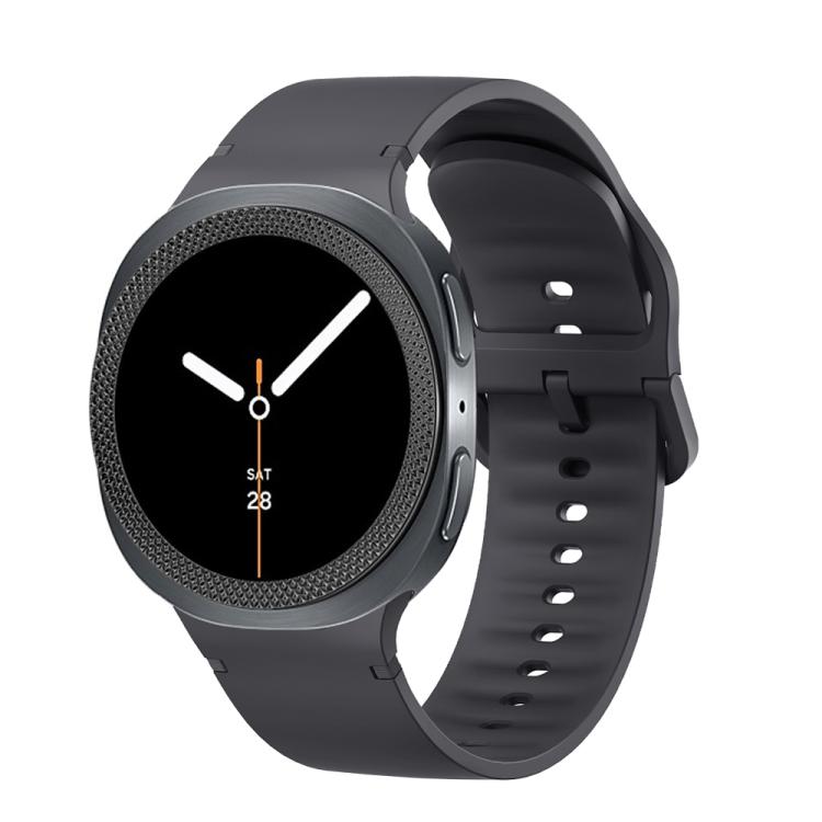 For Samsung Galaxy Watch8 40mm Rhombic Texture Bezel and Solid Color Stitched Silicone Watch Band(Dark Gray Black)