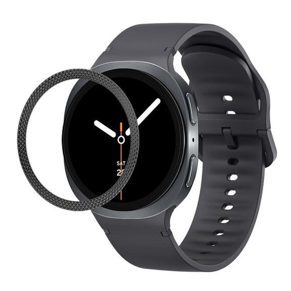 For Samsung Galaxy Watch8 40mm Rhombic Texture Bezel and Solid Color Stitched Silicone Watch Band(Dark Gray Black)