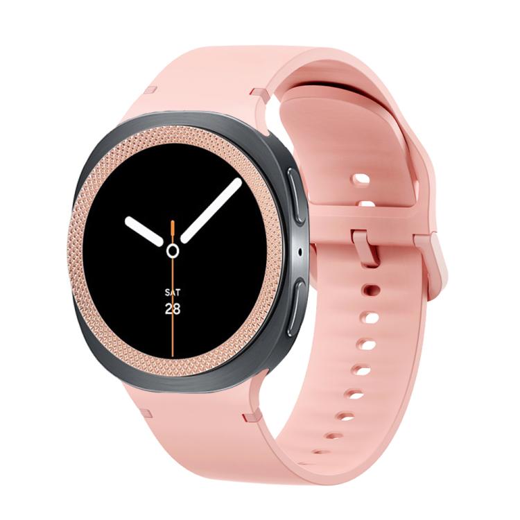 For Samsung Galaxy Watch8 40mm Rhombic Texture Bezel and Solid Color Stitched Silicone Watch Band(Pink Rose Gold)
