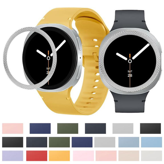 For Samsung Galaxy Watch8 44mm Rhombic Texture Bezel and Solid Color Stitched Silicone Watch Band(Lime White Silver)