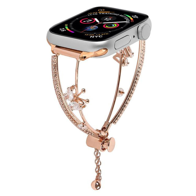 For Apple Watch 46mm / 49mm / 45mm / 44mm Copper-Inlaid Butterfly Zircon Bracelet Watch Band(Rose Gold)