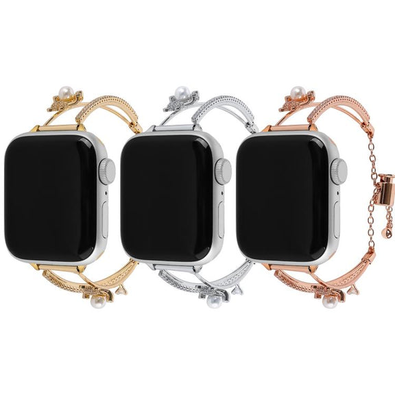 For Apple Watch 46mm / 49mm / 45mm / 44mm Copper-Inlaid Bear Zircon Bracelet Watch Band(Siver)