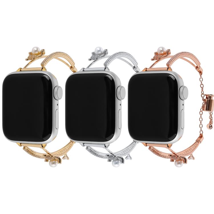For Apple Watch 46mm / 49mm / 45mm / 44mm Copper-Inlaid Bear Zircon Bracelet Watch Band(Siver)