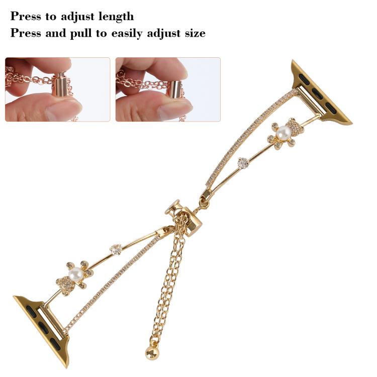 For Apple Watch 46mm / 49mm / 45mm / 44mm Copper-Inlaid Bear Zircon Bracelet Watch Band(Siver)