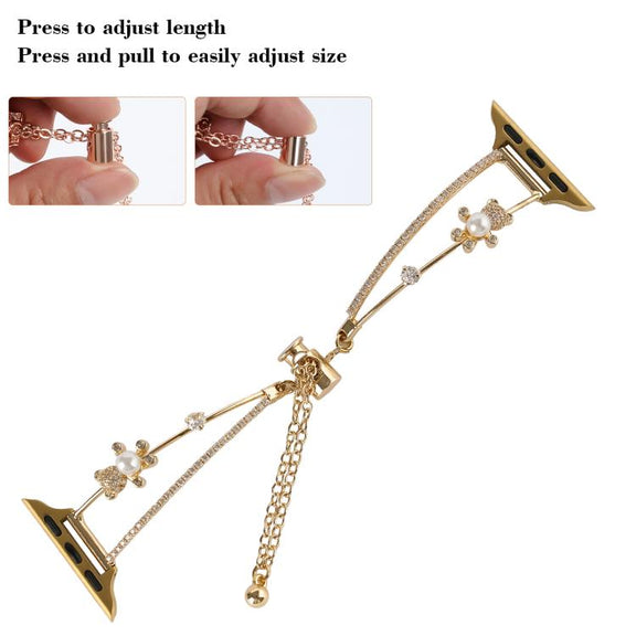 For Apple Watch 46mm / 49mm / 45mm / 44mm Copper-Inlaid Bear Zircon Bracelet Watch Band(Siver)