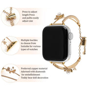 For Apple Watch 46mm / 49mm / 45mm / 44mm Copper-Inlaid Bear Zircon Bracelet Watch Band(Siver)