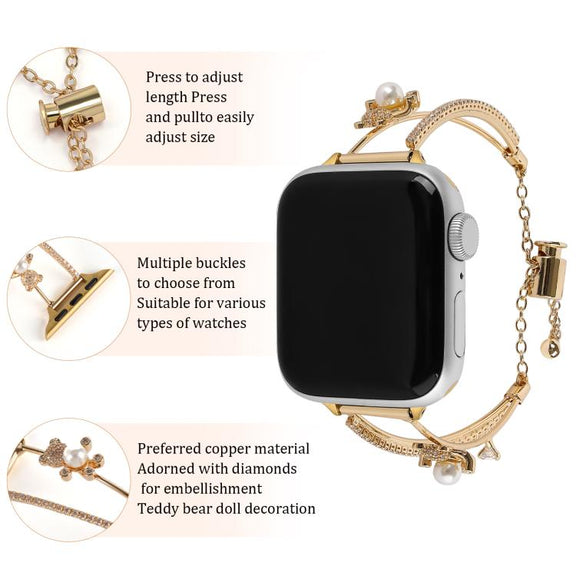 For Apple Watch 46mm / 49mm / 45mm / 44mm Copper-Inlaid Bear Zircon Bracelet Watch Band(Siver)