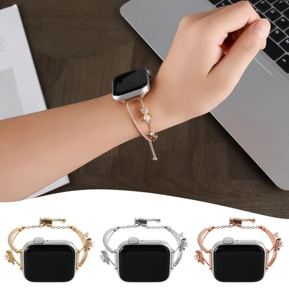 For Apple Watch 46mm / 49mm / 45mm / 44mm Copper-Inlaid Bear Zircon Bracelet Watch Band(Siver)