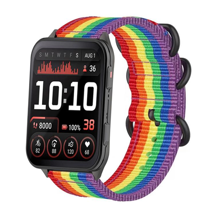 For Garmin Venu X1 Ring Buckle Nylon Canvas Watch Band(Rainbow)
