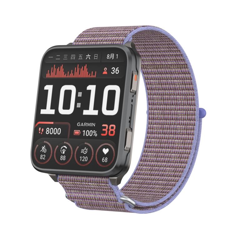 For Garmin Venu X1 Two Section Metal Ring Nylon Hook and Loop Fastener Watch Band(Lilac)