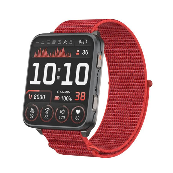 For Garmin Venu X1 Two Section Metal Ring Nylon Hook and Loop Fastener Watch Band(Red)