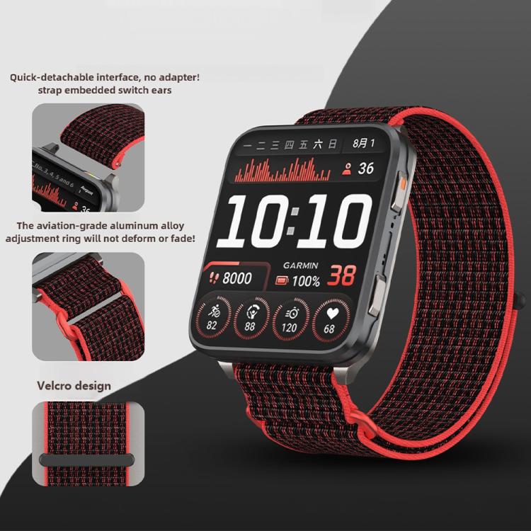 For Garmin Venu X1 Two Section Metal Ring Nylon Hook and Loop Fastener Watch Band(Midnight Blue)