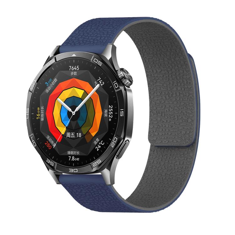 18mm Lychee Texture Soft Magnetic Silicone Watch Band(Blue Gray)