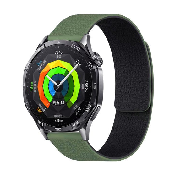 18mm Lychee Texture Soft Magnetic Silicone Watch Band(Green Black)