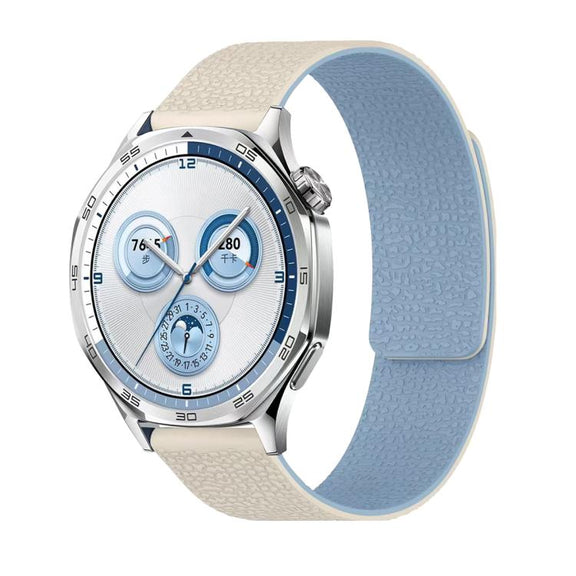 20mm Lychee Texture Soft Magnetic Silicone Watch Band(White Blue)