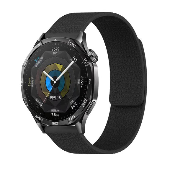 22mm Lychee Texture Soft Magnetic Silicone Watch Band(Black)