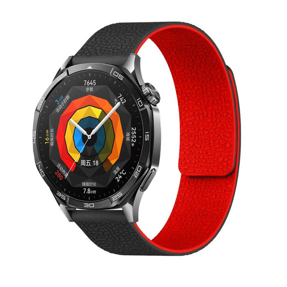 22mm Lychee Texture Soft Magnetic Silicone Watch Band(Black Red)