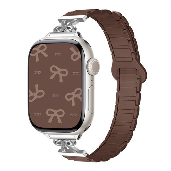 For Apple Watch 46mm / 49mm / 45mm / 44mm Bow Small Waist Magnetic Silicone Watch Band(Chocolate)