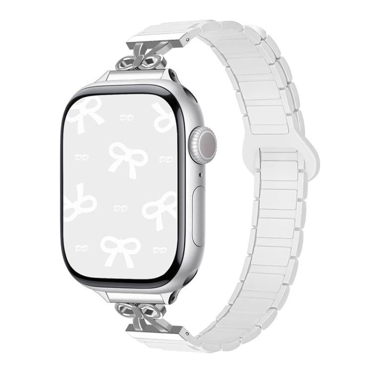 For Apple Watch 46mm / 49mm / 45mm / 44mm Bow Small Waist Magnetic Silicone Watch Band(Ceramic White)
