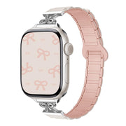 For Apple Watch 46mm / 49mm / 45mm / 44mm Bow Small Waist Magnetic Silicone Watch Band(Starlight with Pink Sand)