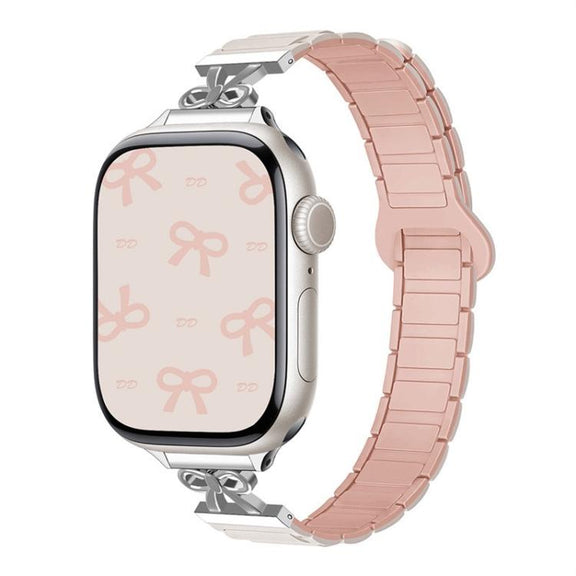 For Apple Watch 42mm / 41mm / 40mm / 38mm Bow Small Waist Magnetic Silicone Watch Band(Starlight with Pink Sand)