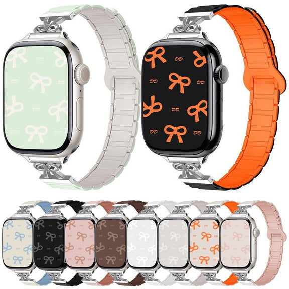 For Apple Watch 42mm / 41mm / 40mm / 38mm Bow Small Waist Magnetic Silicone Watch Band(Starlight)