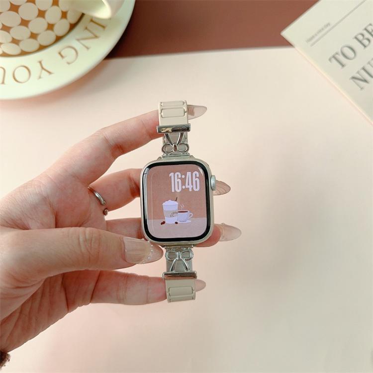 For Apple Watch 42mm / 41mm / 40mm / 38mm Bow Small Waist Magnetic Silicone Watch Band(Starlight)