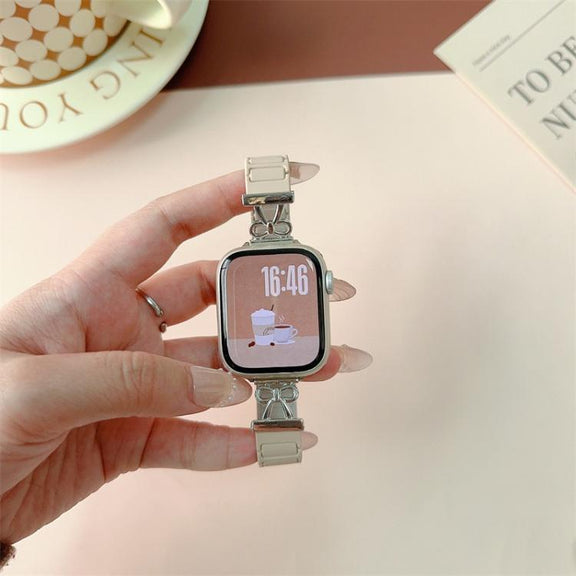 For Apple Watch 42mm / 41mm / 40mm / 38mm Bow Small Waist Magnetic Silicone Watch Band(Starlight)