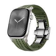 For Apple Watch 46mm / 49mm / 45mm / 44mm Knurled Texture Folding Buckle Silicone Watch Band(Titanium Green)