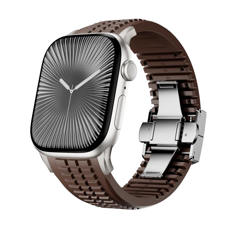 For Apple Watch 46mm / 49mm / 45mm / 44mm Knurled Texture Folding Buckle Silicone Watch Band(Titanium Curry)