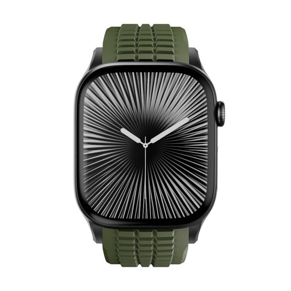 For Apple Watch 46mm / 49mm / 45mm / 44mm Knurled Texture Folding Buckle Silicone Watch Band(Black Green)