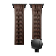 For Apple Watch 46mm / 49mm / 45mm / 44mm Knurled Texture Folding Buckle Silicone Watch Band(Black Curry)