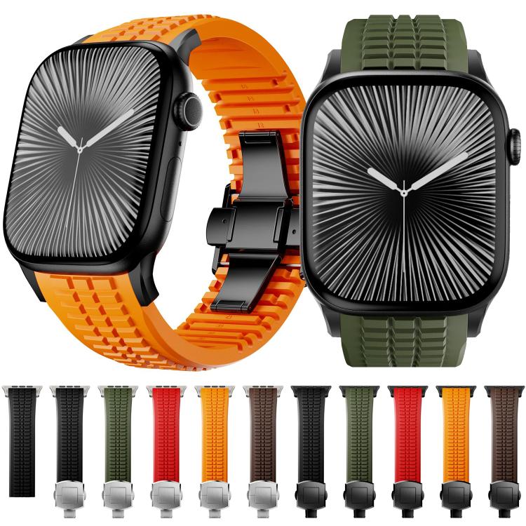For Apple Watch 46mm / 49mm / 45mm / 44mm Knurled Texture Folding Buckle Silicone Watch Band(Titanium Orange)