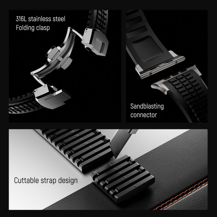For Apple Watch 46mm / 49mm / 45mm / 44mm Knurled Texture Folding Buckle Silicone Watch Band(Titanium Red)