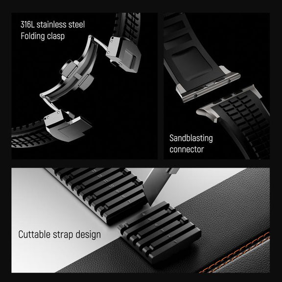 For Apple Watch 46mm / 49mm / 45mm / 44mm Knurled Texture Folding Buckle Silicone Watch Band(Titanium Curry)