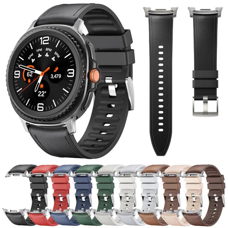 For Samsung Galaxy Watch8 / Watch8 Classic Metal Head Leather Skin Silicone Watch Band(Black)