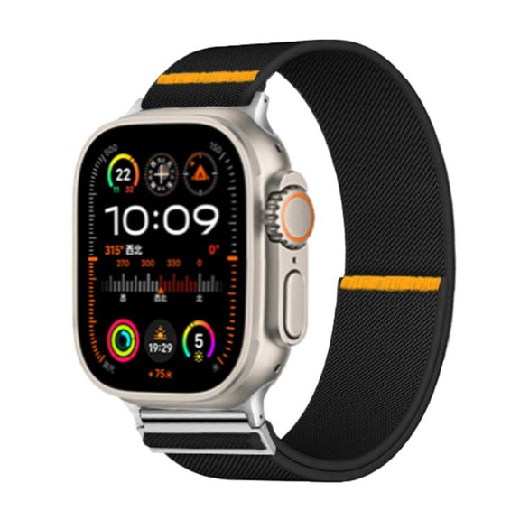 For Apple Watch 46mm / 49mm / 45mm / 44mm Adjustable Single Loop Elastic Nylon Watch Band(Black)